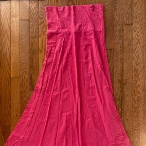 hot pink strapless maxi midi dress